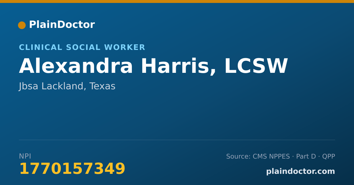 Shareable card for Alexandra Harris, LCSW - Clinical Social Worker, Jbsa Lackland, TX
