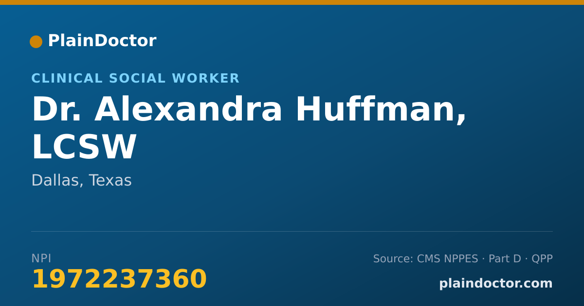 Shareable card for Alexandra Huffman, LCSW - Clinical Social Worker, Dallas, TX