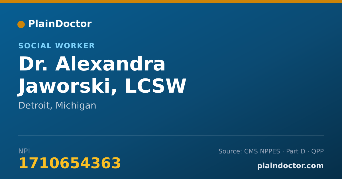 Shareable card for Alexandra Jaworski, LCSW - Social Worker, Detroit, MI