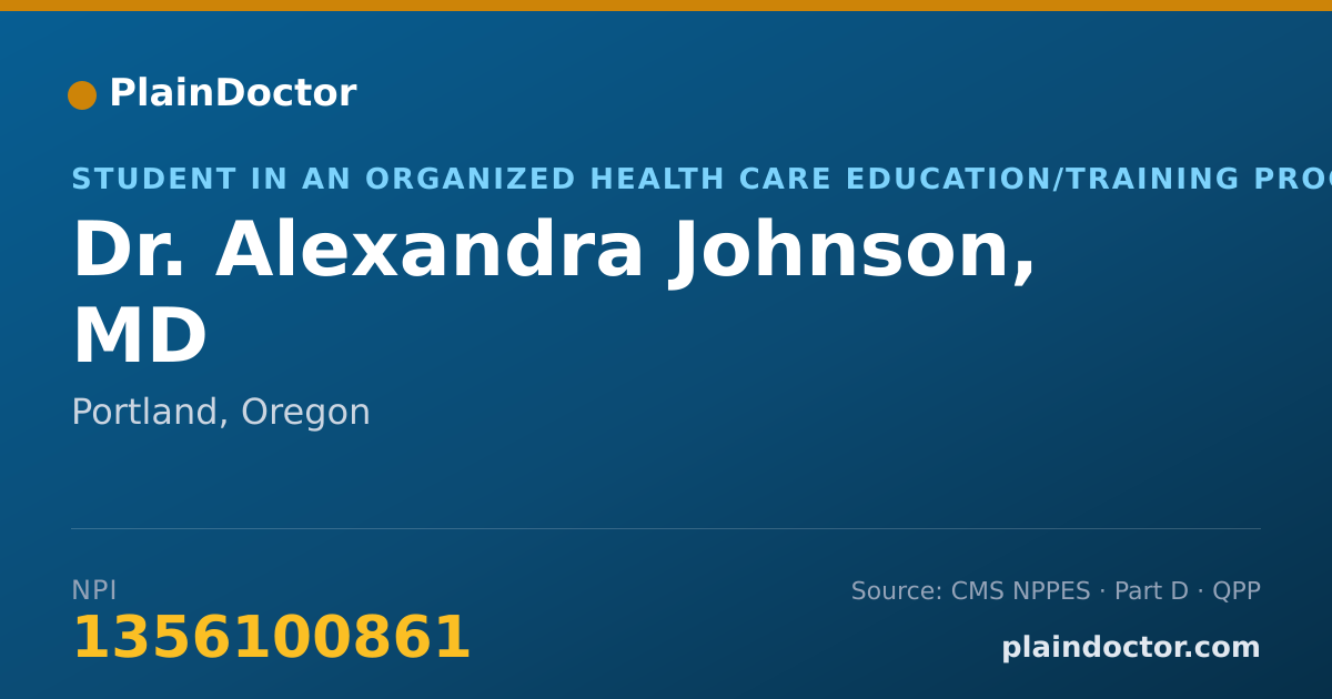 Shareable card for Alexandra Johnson, MD - Student in an Organized Health Care Education/Training Program, Portland, OR