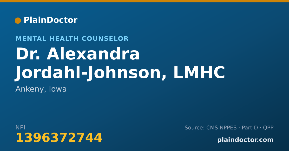 Shareable card for Alexandra Jordahl-Johnson, LMHC - Mental Health Counselor, Ankeny, IA