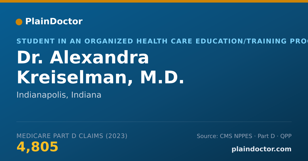 Shareable card for Alexandra Kreiselman, M.D. - Student in an Organized Health Care Education/Training Program, Indianapolis, IN