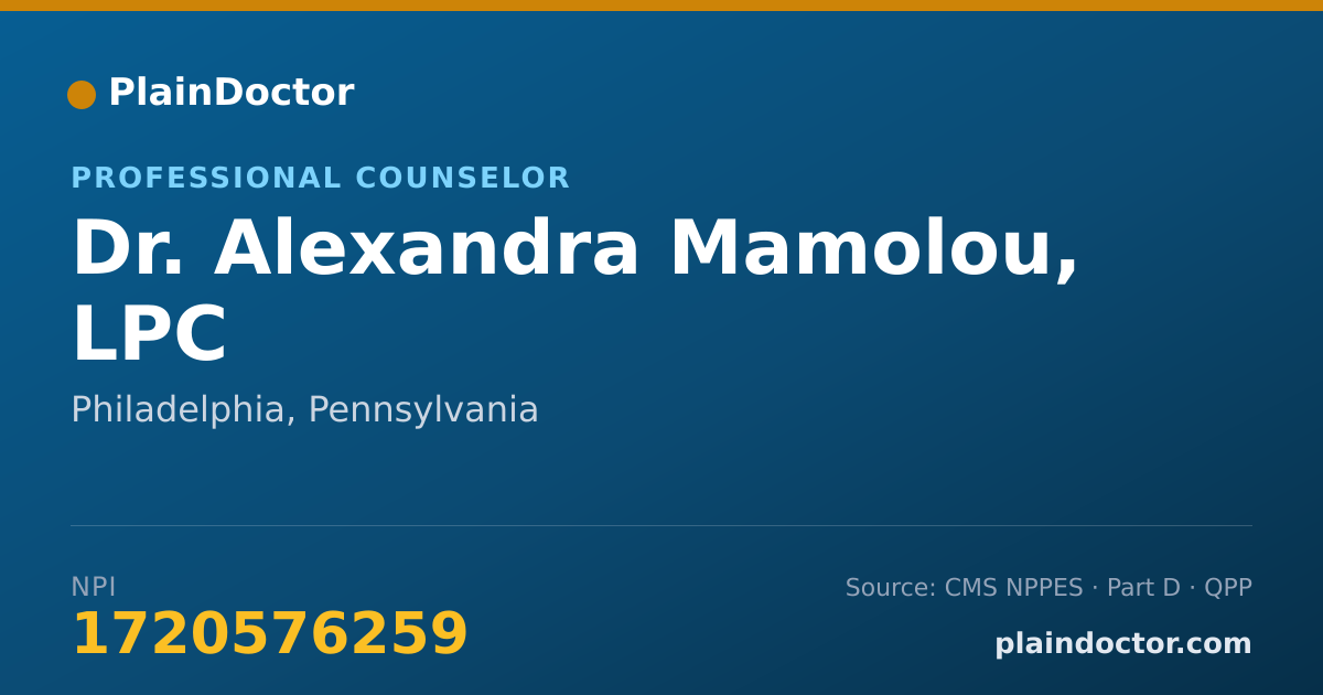 Shareable card for Alexandra Mamolou, LPC - Professional Counselor, Philadelphia, PA