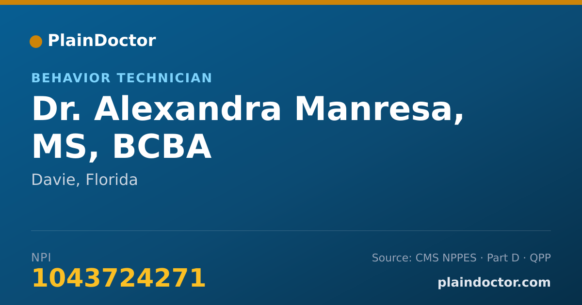 Shareable card for Alexandra Manresa, MS, BCBA - Behavior Technician, Davie, FL