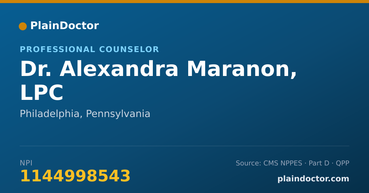 Shareable card for Alexandra Maranon, LPC - Professional Counselor, Philadelphia, PA