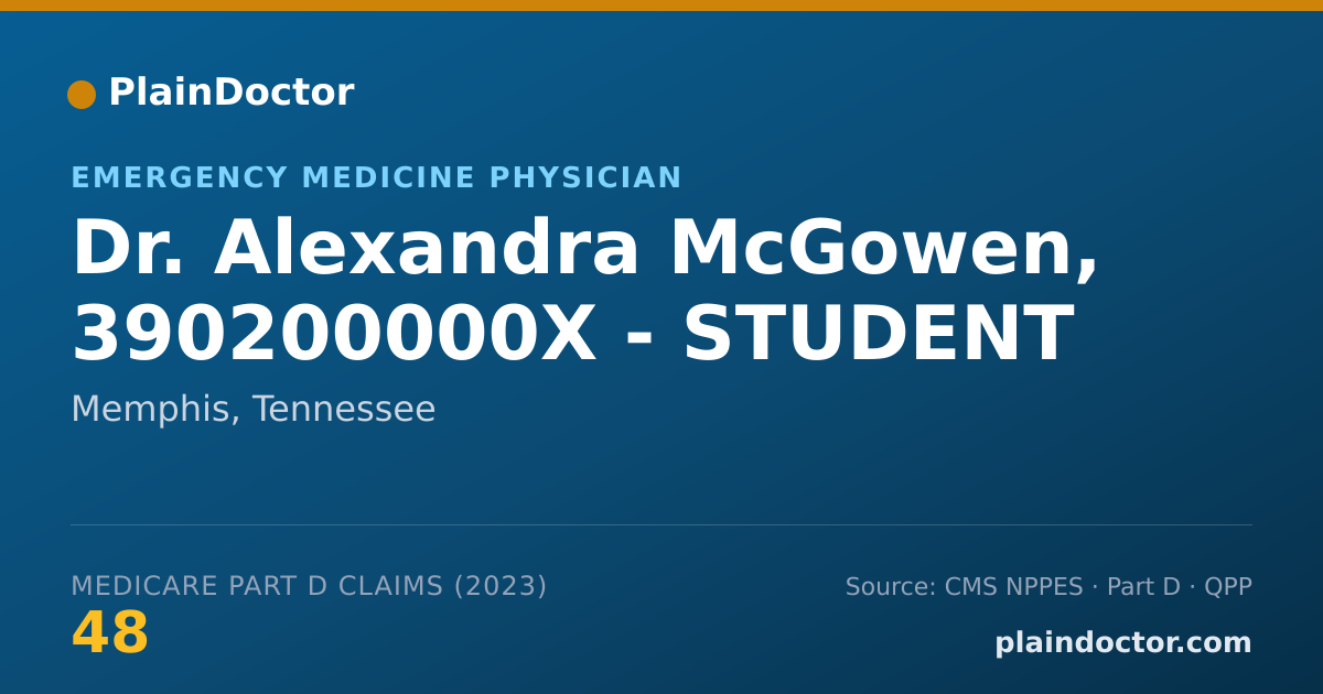 Shareable card for Alexandra McGowen, 390200000X - STUDENT - Emergency Medicine Physician, Memphis, TN