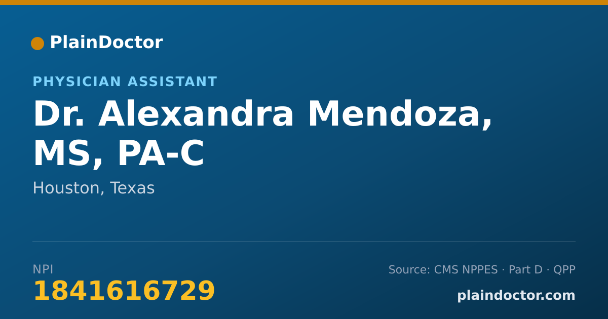 Shareable card for Alexandra Mendoza, MS, PA-C - Physician Assistant, Houston, TX