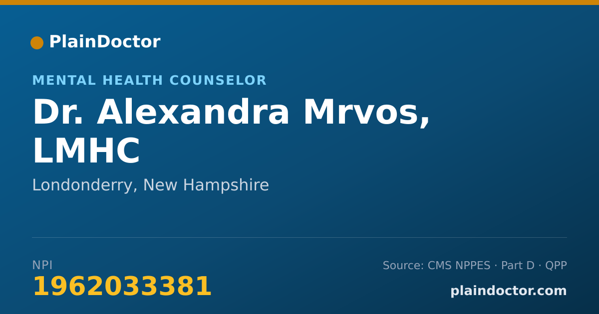 Shareable card for Alexandra Mrvos, LMHC - Mental Health Counselor, Londonderry, NH