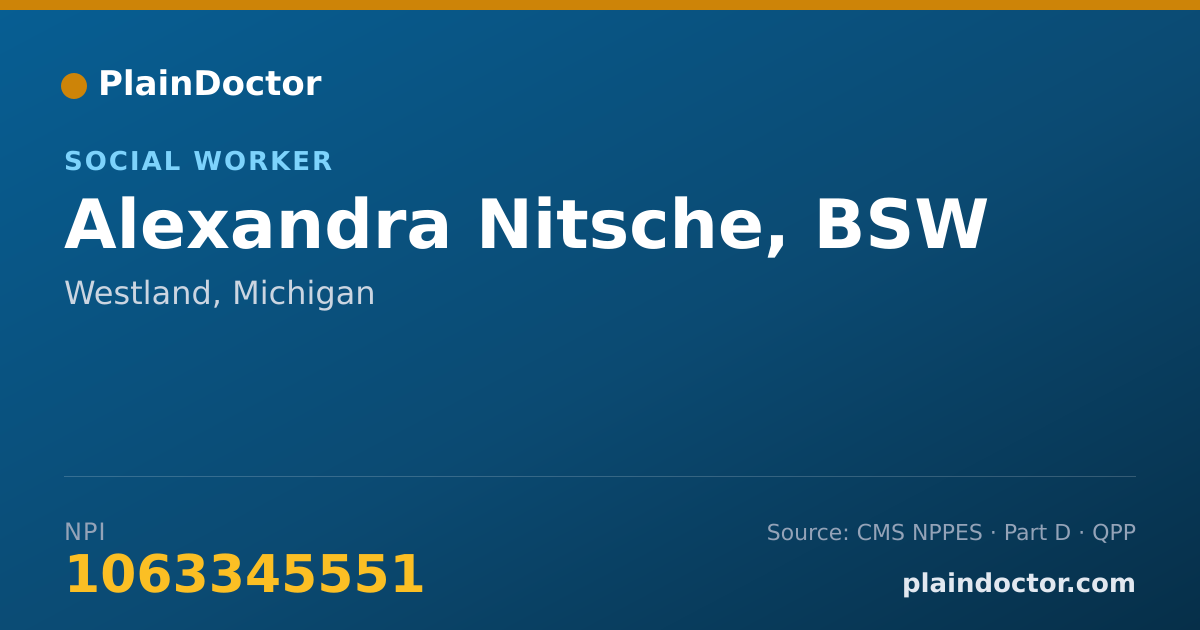 Shareable card for Alexandra Nitsche, BSW - Social Worker, Westland, MI