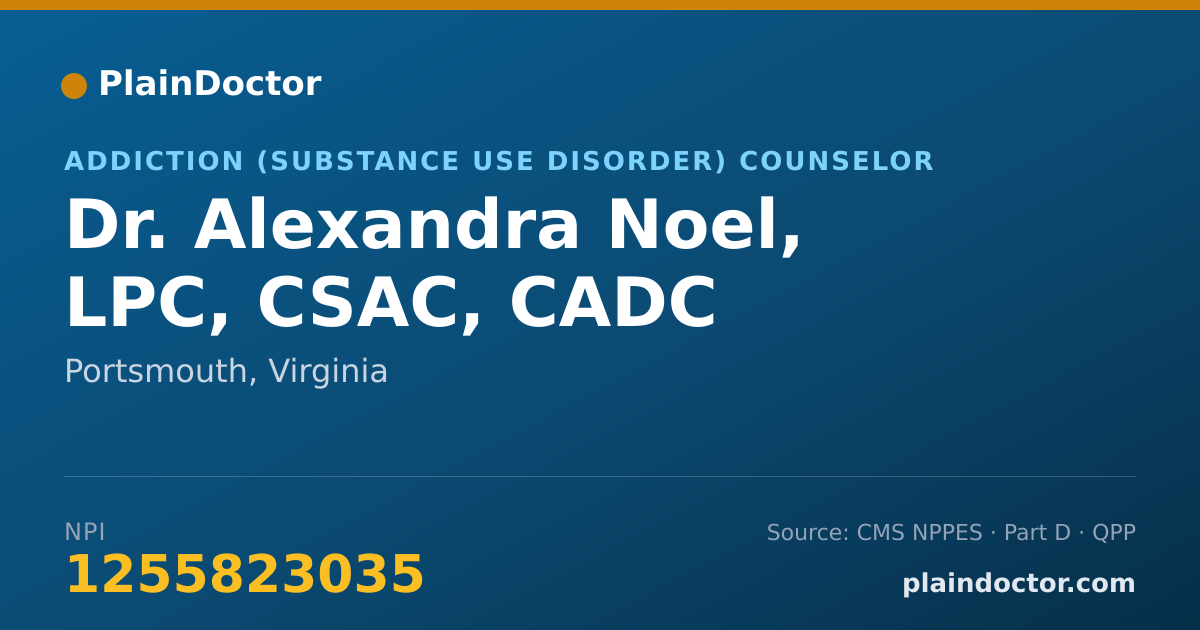 Shareable card for Alexandra Noel, LPC, CSAC, CADC - Addiction (Substance Use Disorder) Counselor, Portsmouth, VA