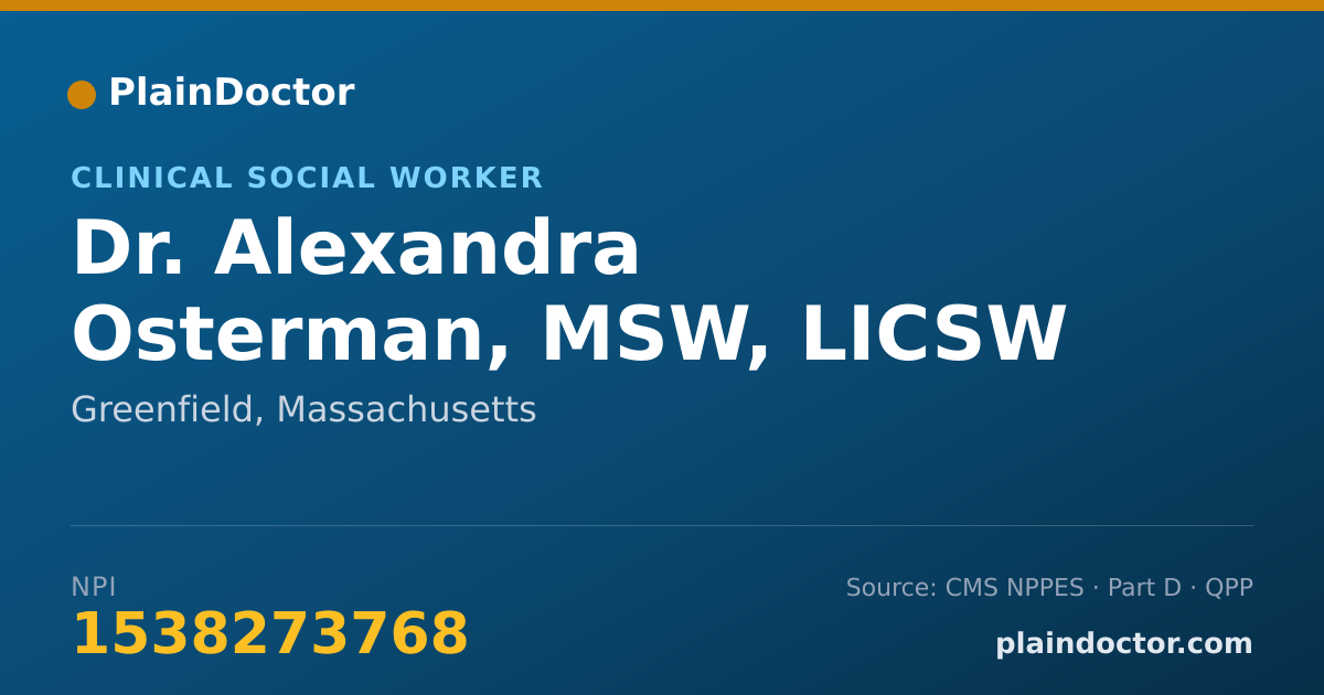 Shareable card for Alexandra Osterman, MSW, LICSW - Clinical Social Worker, Greenfield, MA