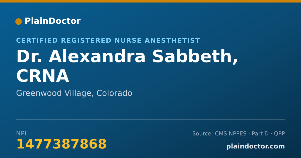 Shareable card for Alexandra Sabbeth, CRNA - Certified Registered Nurse Anesthetist, Greenwood Village, CO