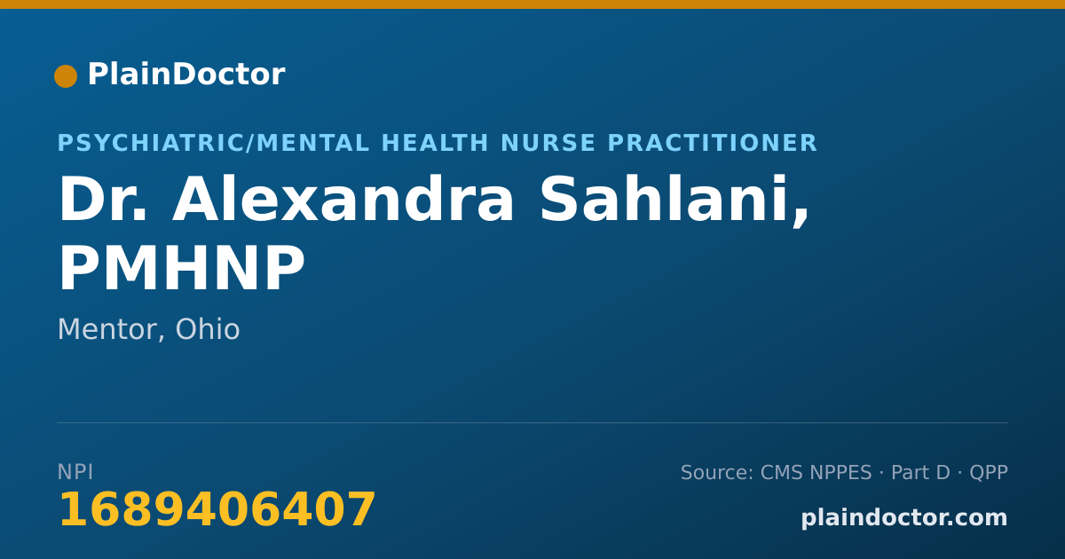 Shareable card for Alexandra Sahlani, PMHNP - Psychiatric/Mental Health Nurse Practitioner, Mentor, OH