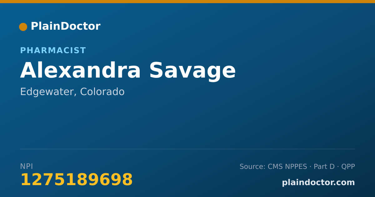Shareable card for Alexandra Savage - Pharmacist, Edgewater, CO