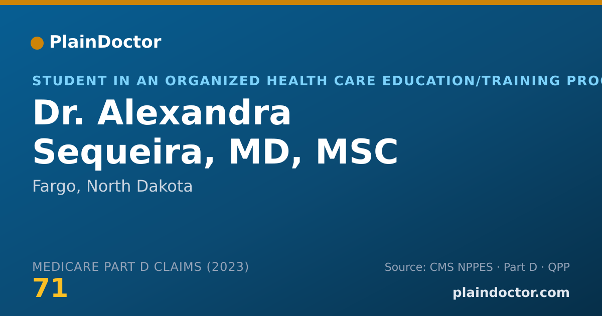 Shareable card for Alexandra Sequeira, MD, MSC - Student in an Organized Health Care Education/Training Program, Fargo, ND