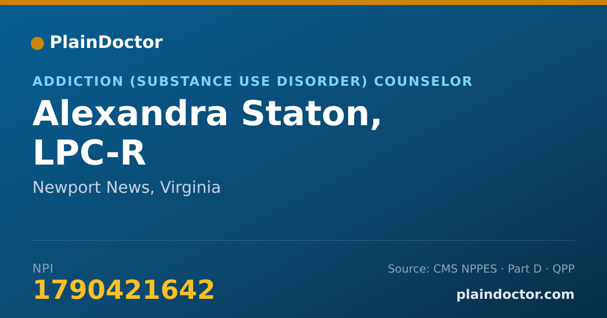 Shareable card for Alexandra Staton, LPC-R - Addiction (Substance Use Disorder) Counselor, Newport News, VA