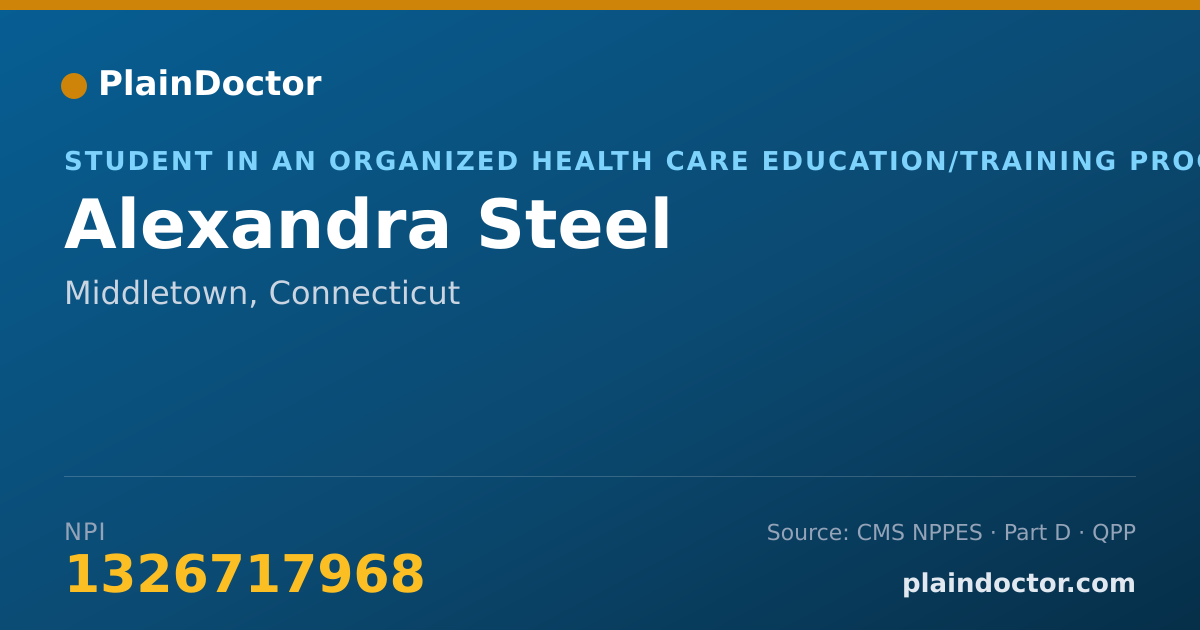 Shareable card for Alexandra Steel - Student in an Organized Health Care Education/Training Program, Middletown, CT