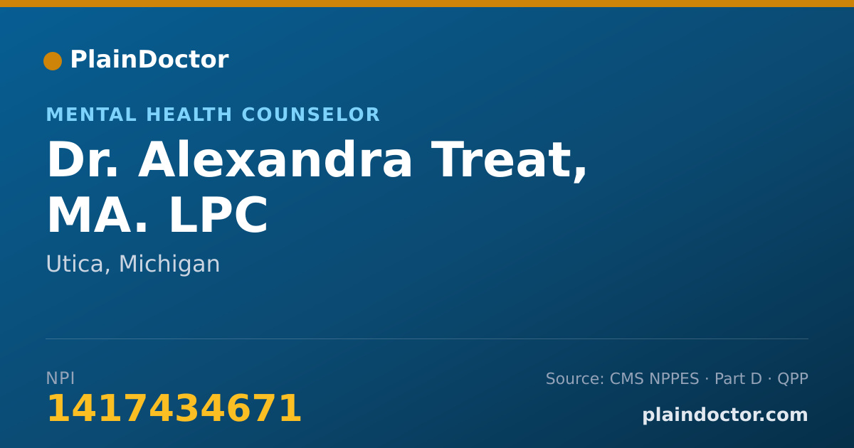Shareable card for Alexandra Treat, MA. LPC - Mental Health Counselor, Utica, MI