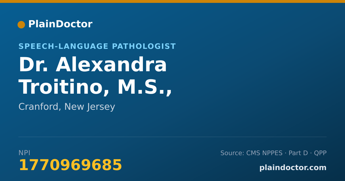 Shareable card for Alexandra Troitino, M.S., CCC-SLP - Speech-Language Pathologist, Cranford, NJ