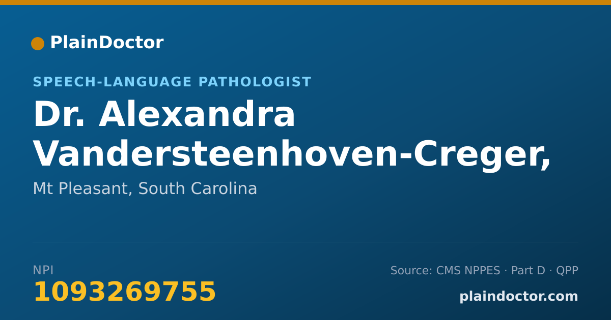 Shareable card for Alexandra Vandersteenhoven-Creger, M.A., C.C.C. - SLP - Speech-Language Pathologist, Mt Pleasant, SC