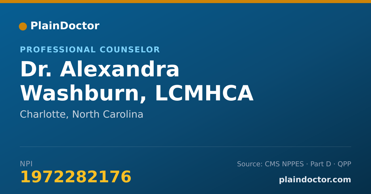 Shareable card for Alexandra Washburn, LCMHCA - Professional Counselor, Charlotte, NC