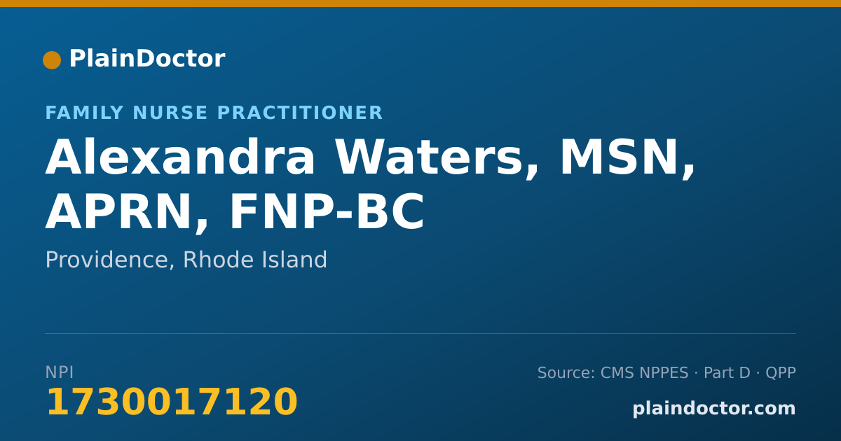Shareable card for Alexandra Waters, MSN, APRN, FNP-BC - Family Nurse Practitioner, Providence, RI