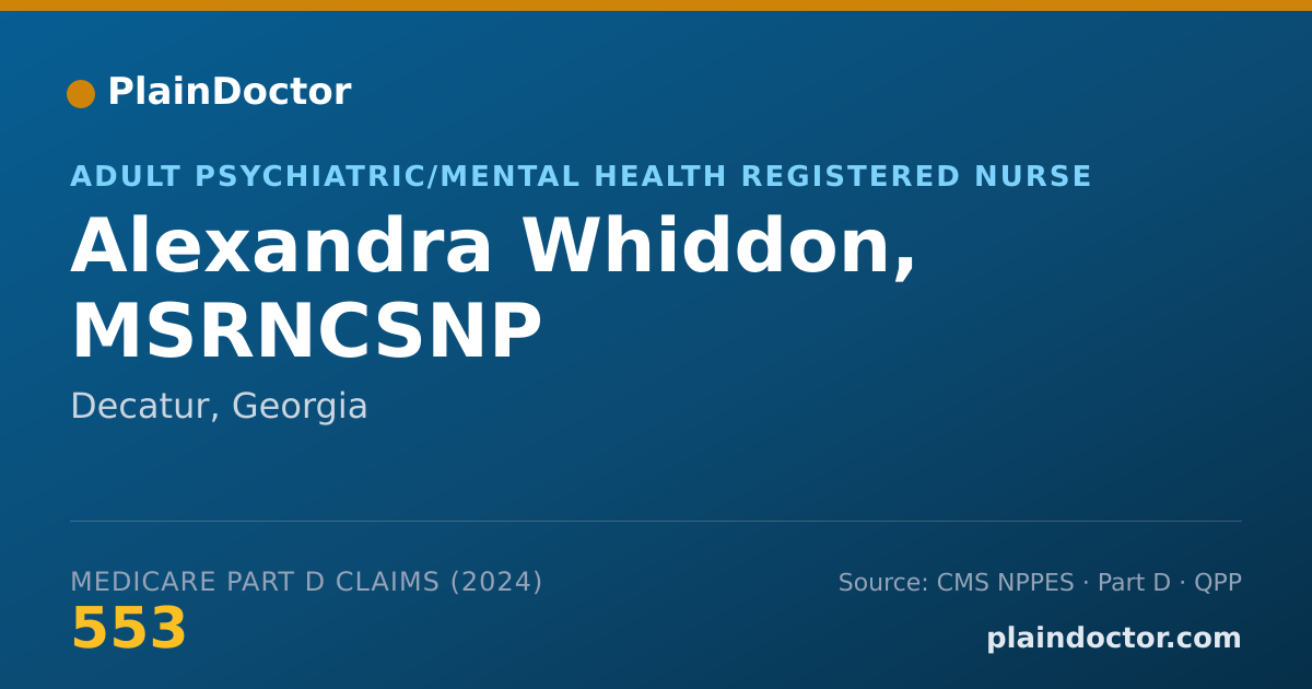 Shareable card for Alexandra Whiddon, MSRNCSNP - Adult Psychiatric/Mental Health Registered Nurse, Decatur, GA