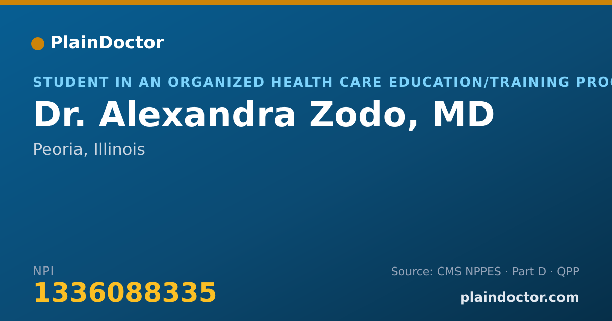 Shareable card for Alexandra Zodo, MD - Student in an Organized Health Care Education/Training Program, Peoria, IL