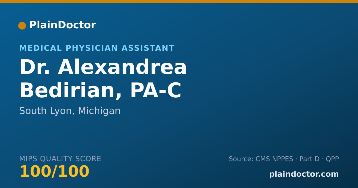 Shareable card for Alexandrea Bedirian, PA-C - Medical Physician Assistant, South Lyon, MI