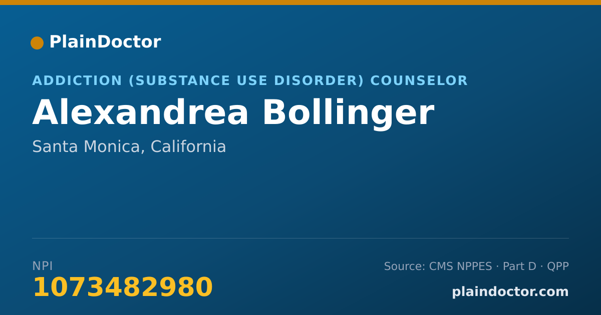Shareable card for Alexandrea Bollinger - Addiction (Substance Use Disorder) Counselor, Santa Monica, CA