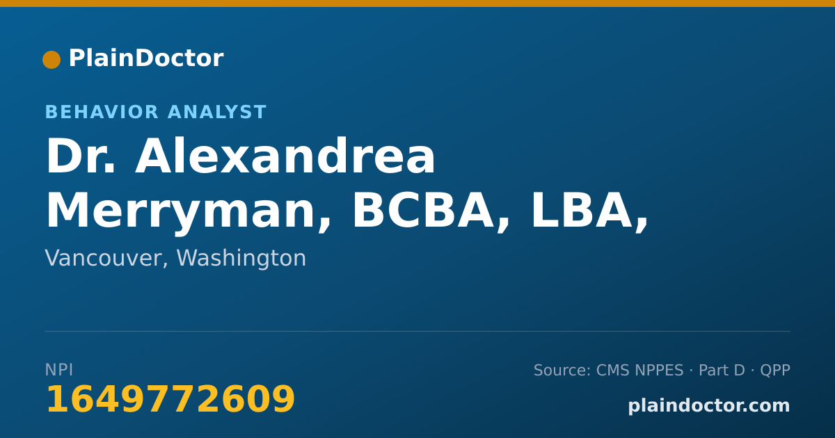 Shareable card for Alexandrea Merryman, BCBA, LBA, MS - Behavior Analyst, Vancouver, WA