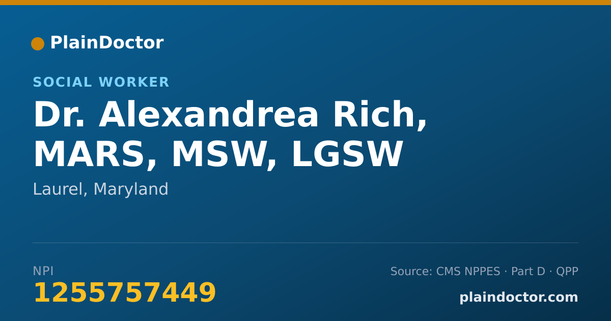 Shareable card for Alexandrea Rich, MARS, MSW, LGSW - Social Worker, Laurel, MD