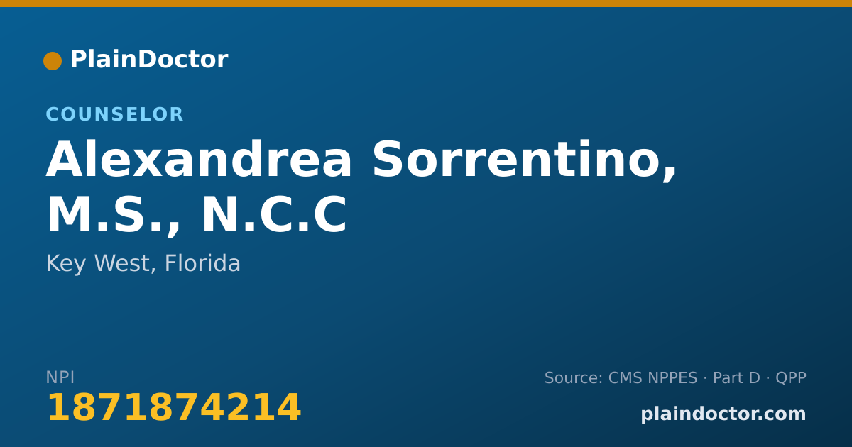 Shareable card for Alexandrea Sorrentino, M.S., N.C.C - Counselor, Key West, FL