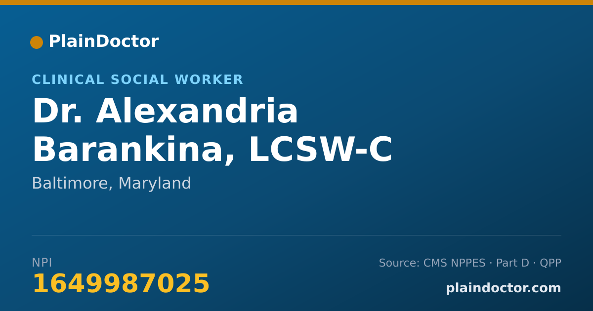 Shareable card for Alexandria Barankina, LCSW-C - Clinical Social Worker, Baltimore, MD