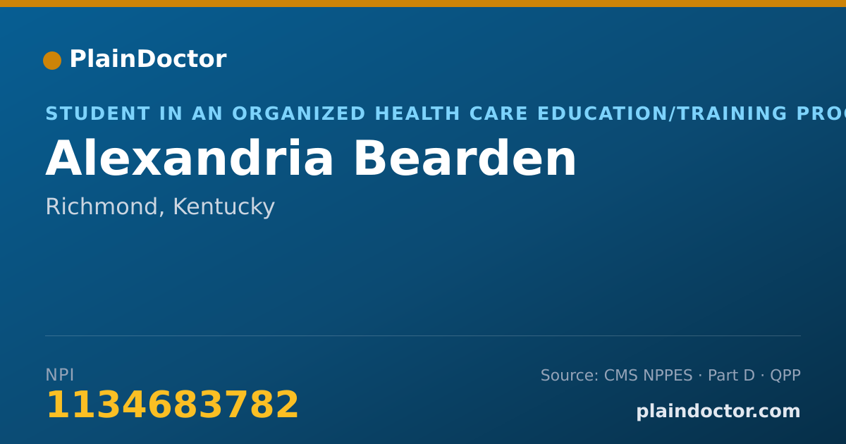 Shareable card for Alexandria Bearden - Student in an Organized Health Care Education/Training Program, Richmond, KY
