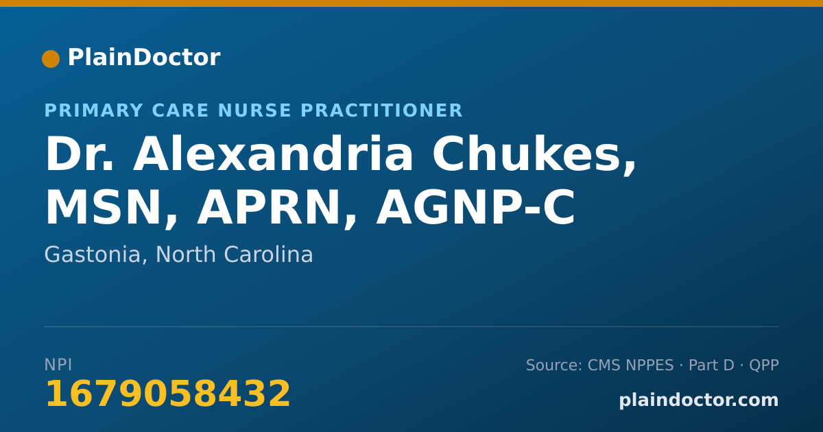 Shareable card for Alexandria Chukes, MSN, APRN, AGNP-C - Primary Care Nurse Practitioner, Gastonia, NC