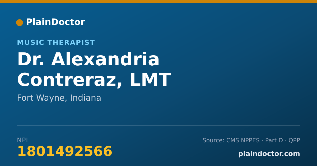 Shareable card for Alexandria Contreraz, LMT - Music Therapist, Fort Wayne, IN