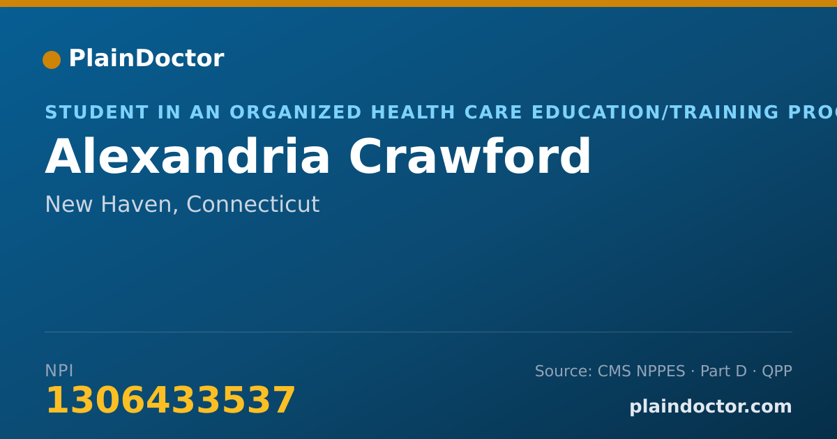 Shareable card for Alexandria Crawford - Student in an Organized Health Care Education/Training Program, New Haven, CT