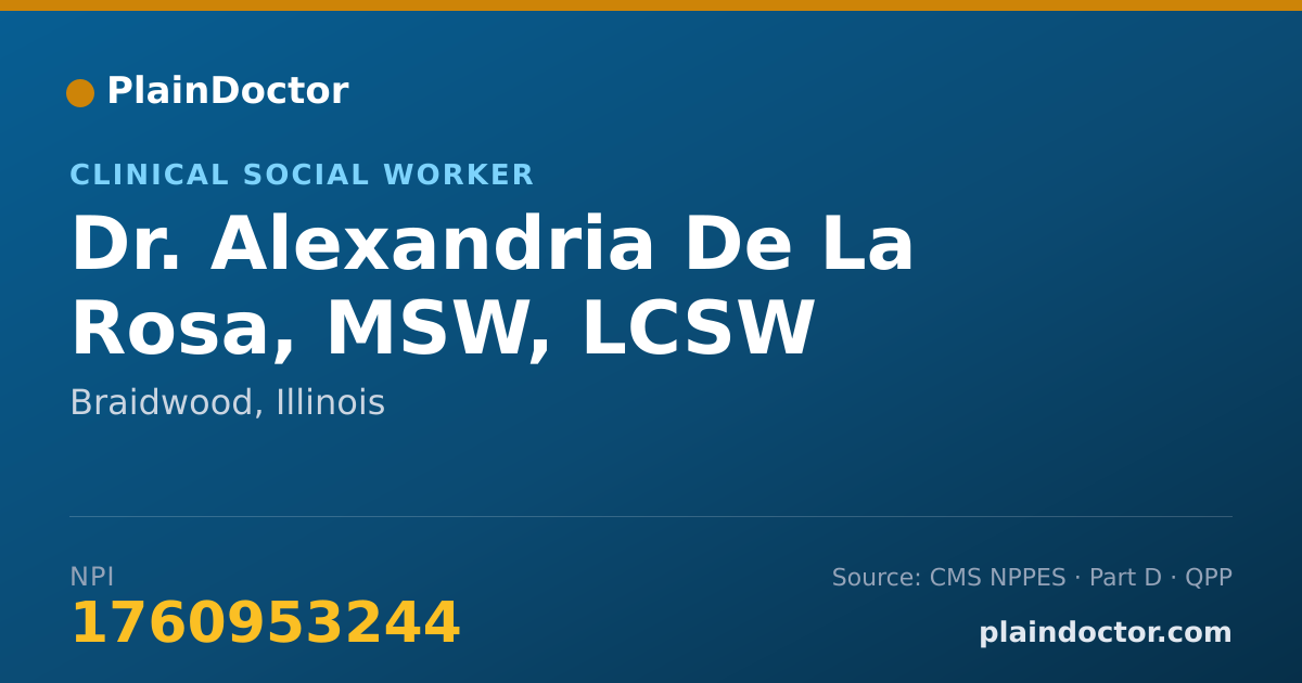 Shareable card for Alexandria De La Rosa, MSW, LCSW - Clinical Social Worker, Braidwood, IL