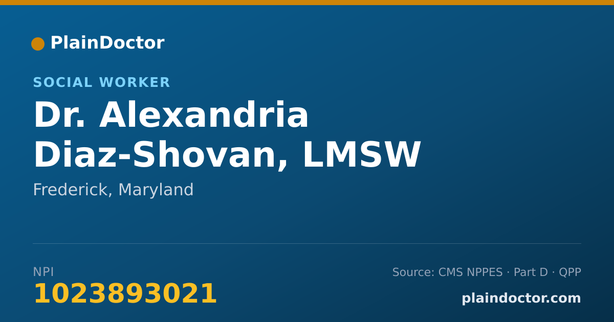 Shareable card for Alexandria Diaz-Shovan, LMSW - Social Worker, Frederick, MD