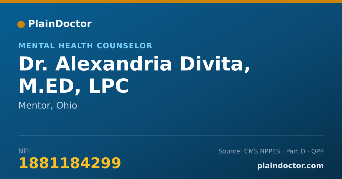 Shareable card for Alexandria Divita, M.ED, LPC - Mental Health Counselor, Mentor, OH