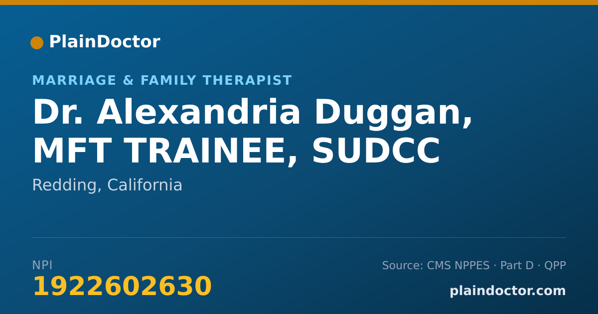 Shareable card for Alexandria Duggan, MFT TRAINEE, SUDCC - Marriage & Family Therapist, Redding, CA