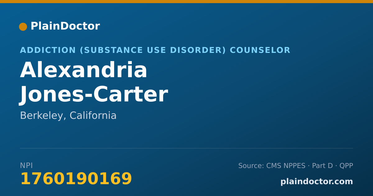 Shareable card for Alexandria Jones-Carter - Addiction (Substance Use Disorder) Counselor, Berkeley, CA