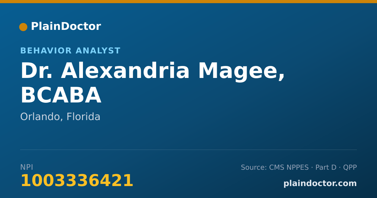 Shareable card for Alexandria Magee, BCABA - Behavior Analyst, Orlando, FL