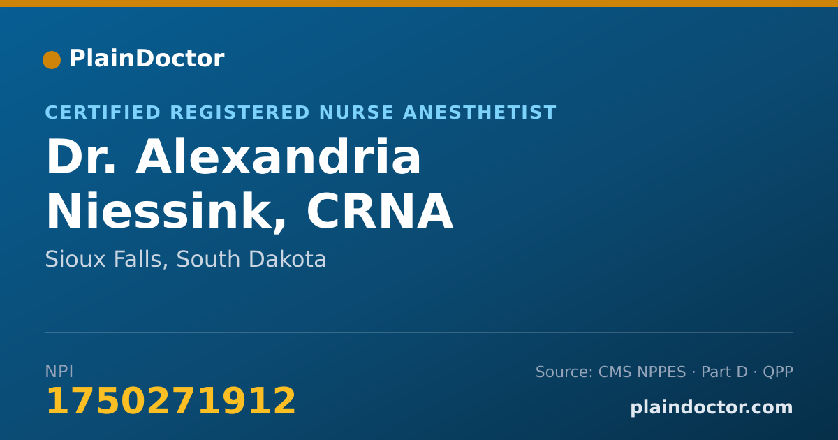 Shareable card for Alexandria Niessink, CRNA - Certified Registered Nurse Anesthetist, Sioux Falls, SD