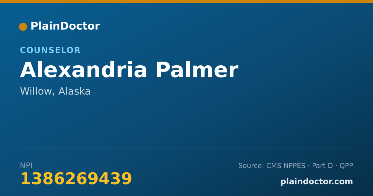 Shareable card for Alexandria Palmer - Counselor, Willow, AK
