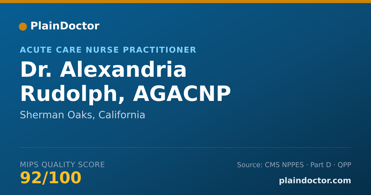 Shareable card for Alexandria Rudolph, AGACNP - Acute Care Nurse Practitioner, Sherman Oaks, CA