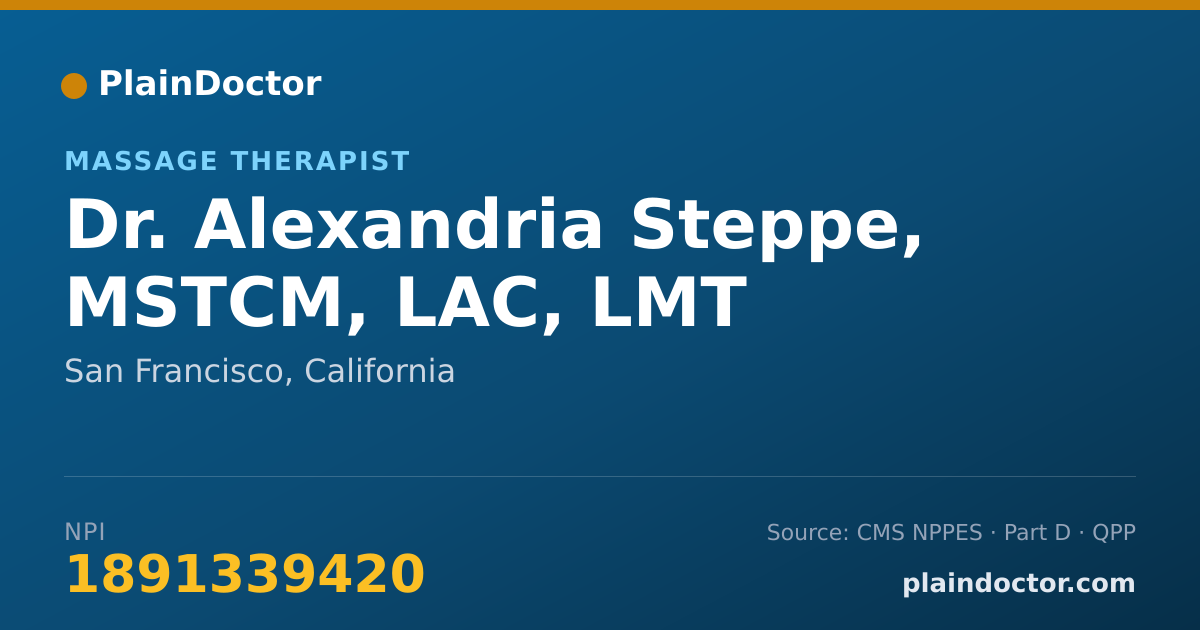 Shareable card for Alexandria Steppe, MSTCM, LAC, LMT - Massage Therapist, San Francisco, CA