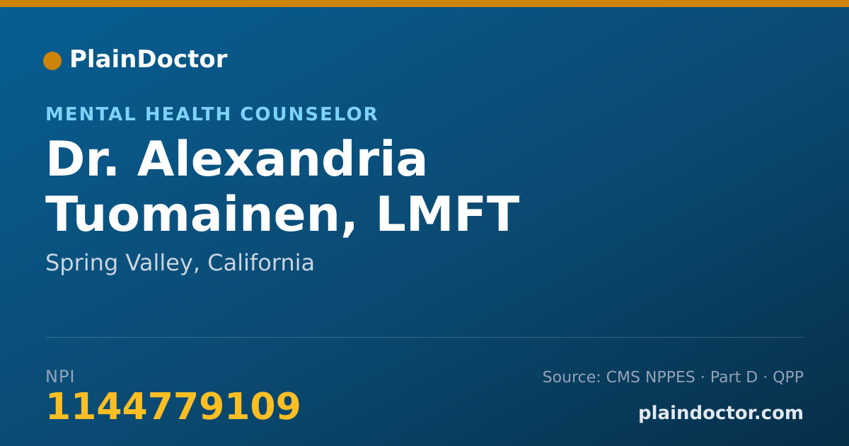 Shareable card for Alexandria Tuomainen, LMFT - Mental Health Counselor, Spring Valley, CA