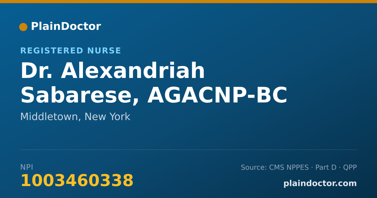 Shareable card for Alexandriah Sabarese, AGACNP-BC - Registered Nurse, Middletown, NY